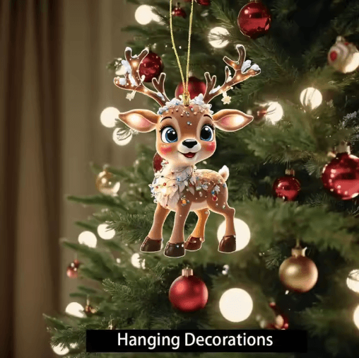 Cute Reindeer Christmas Ornament Acrylic Cartoon Elk Tree Decoration