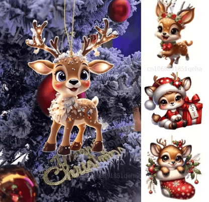 Cute Reindeer Christmas Ornament Acrylic Cartoon Elk Tree Decoration