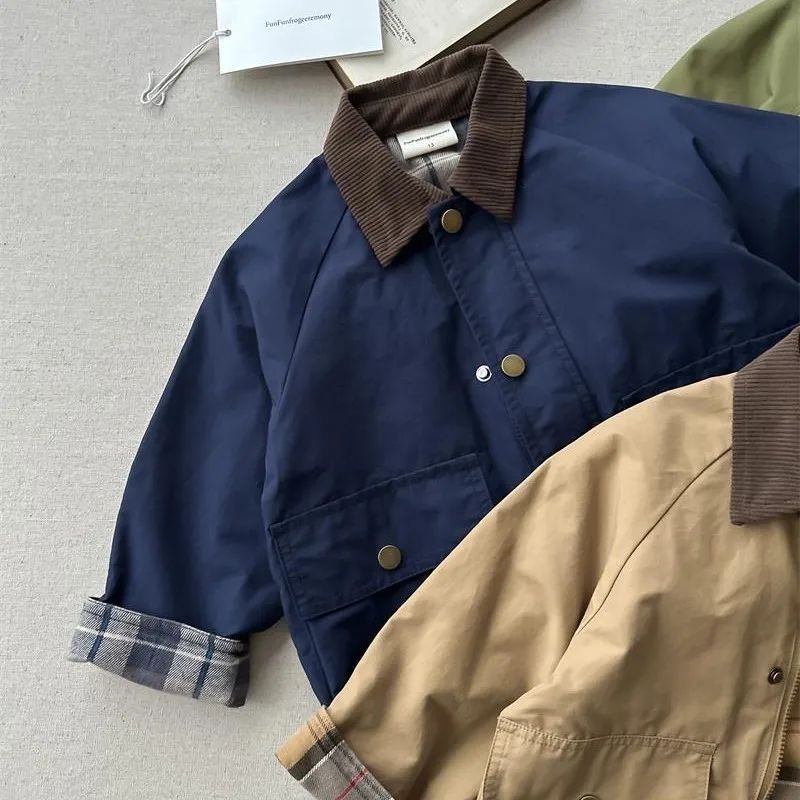 Kids Patchwork Trench Jacket – Casual Cargo Style Coat for Babies & Toddlers (1–10Y)