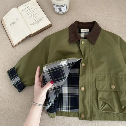Kids Patchwork Trench Jacket – Casual Cargo Style Coat for Babies & Toddlers (1–10Y)