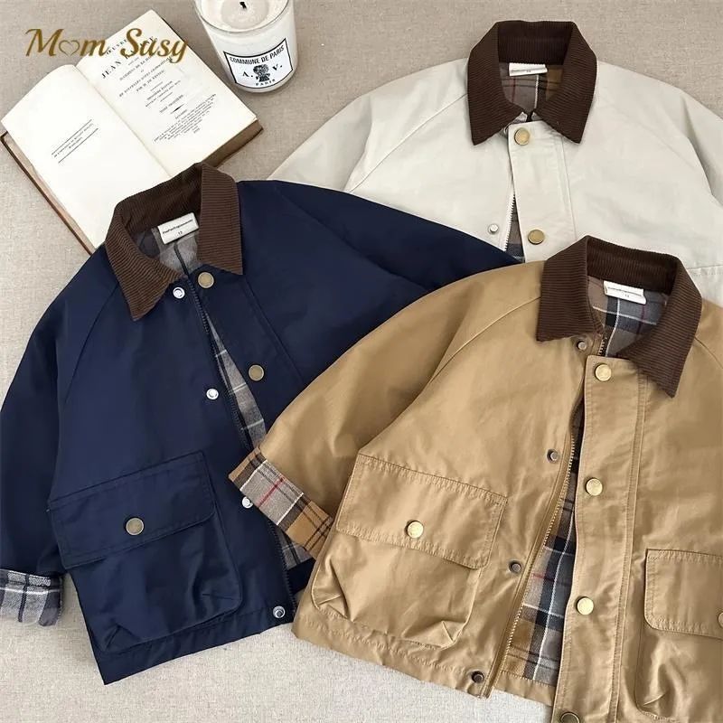 Kids Patchwork Trench Jacket – Casual Cargo Style Coat for Babies & Toddlers (1–10Y)