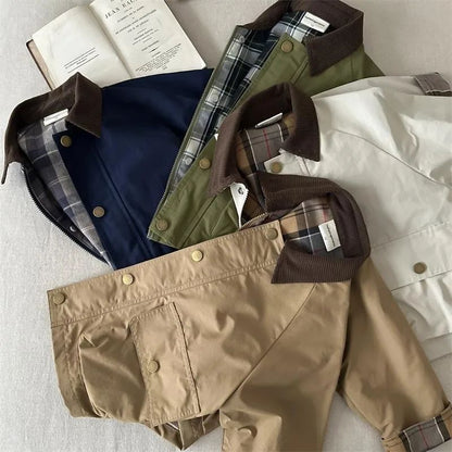 Kids Patchwork Trench Jacket – Casual Cargo Style Coat for Babies & Toddlers (1–10Y)