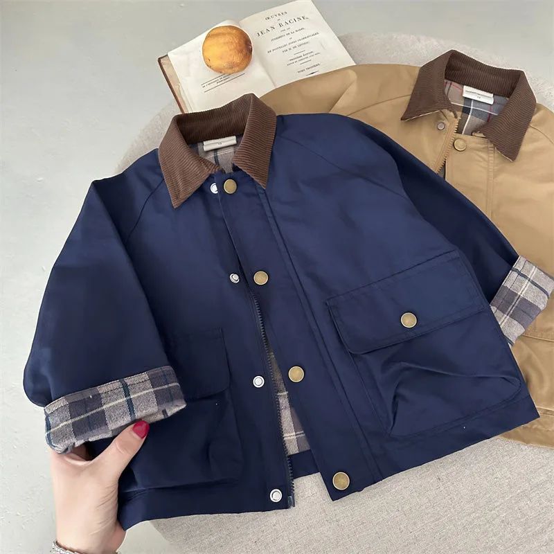 Kids Patchwork Trench Jacket – Casual Cargo Style Coat for Babies & Toddlers (1–10Y)