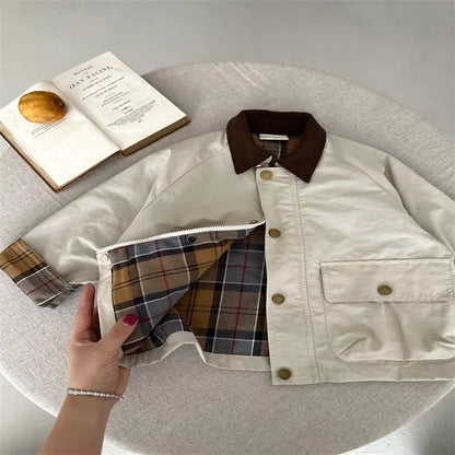 Kids Patchwork Trench Jacket – Casual Cargo Style Coat for Babies & Toddlers (1–10Y)