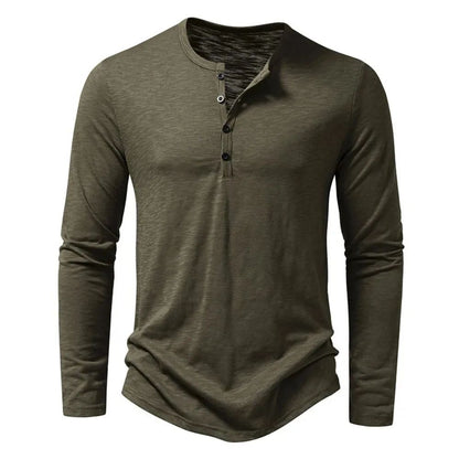 Men's Cotton Long Sleeve Henley Shirt – Casual Button Neck Slim Fit Tee