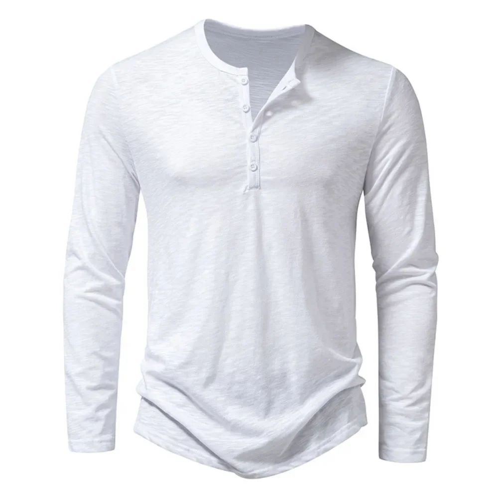 Men's Cotton Long Sleeve Henley Shirt – Casual Button Neck Slim Fit Tee