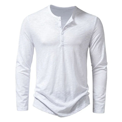 Men's Cotton Long Sleeve Henley Shirt – Casual Button Neck Slim Fit Tee