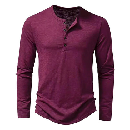 Men's Cotton Long Sleeve Henley Shirt – Casual Button Neck Slim Fit Tee