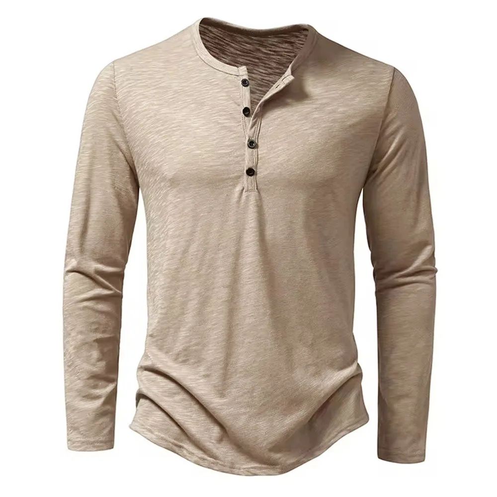 Men's Cotton Long Sleeve Henley Shirt – Casual Button Neck Slim Fit Tee