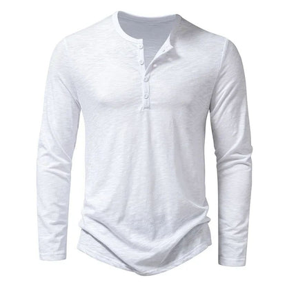 Men's Cotton Long Sleeve Henley Shirt – Casual Button Neck Slim Fit Tee