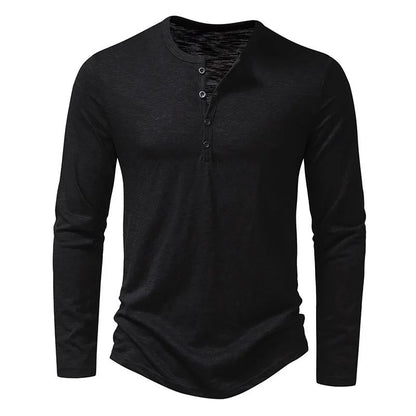 Men's Cotton Long Sleeve Henley Shirt – Casual Button Neck Slim Fit Tee