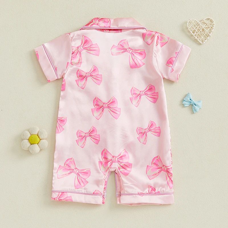 Princess Bow Satin Toddler Pajama Set – Soft Button-Up Baby Girl Sleepwear with Shorts