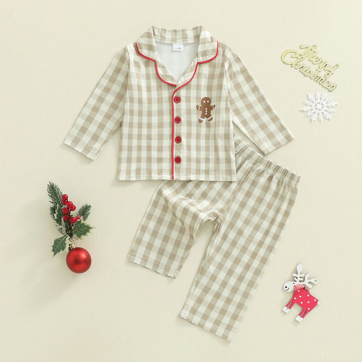 Cozy Gingerbread Plaid Christmas Baby Pajamas – 2-Piece Toddler Holiday Sleepwear Set