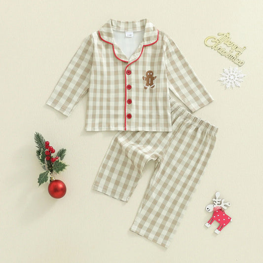 Cozy Gingerbread Plaid Christmas Baby Pajamas – 2-Piece Toddler Holiday Sleepwear Set