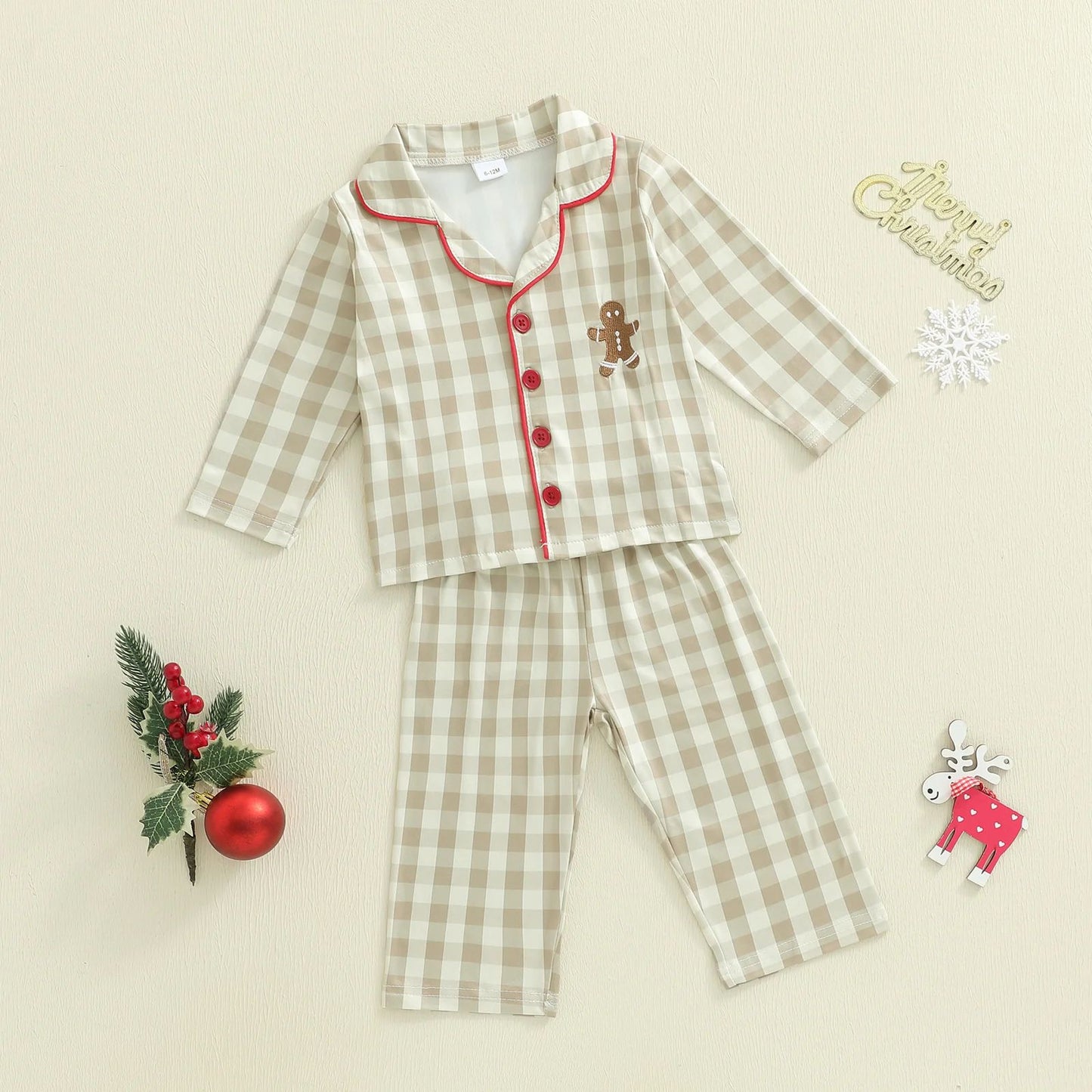 Cozy Gingerbread Plaid Christmas Baby Pajamas – 2-Piece Toddler Holiday Sleepwear Set