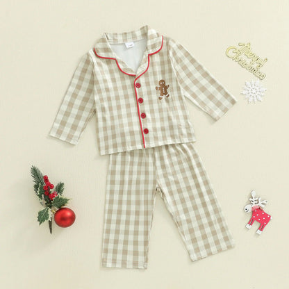 Cozy Gingerbread Plaid Christmas Baby Pajamas – 2-Piece Toddler Holiday Sleepwear Set