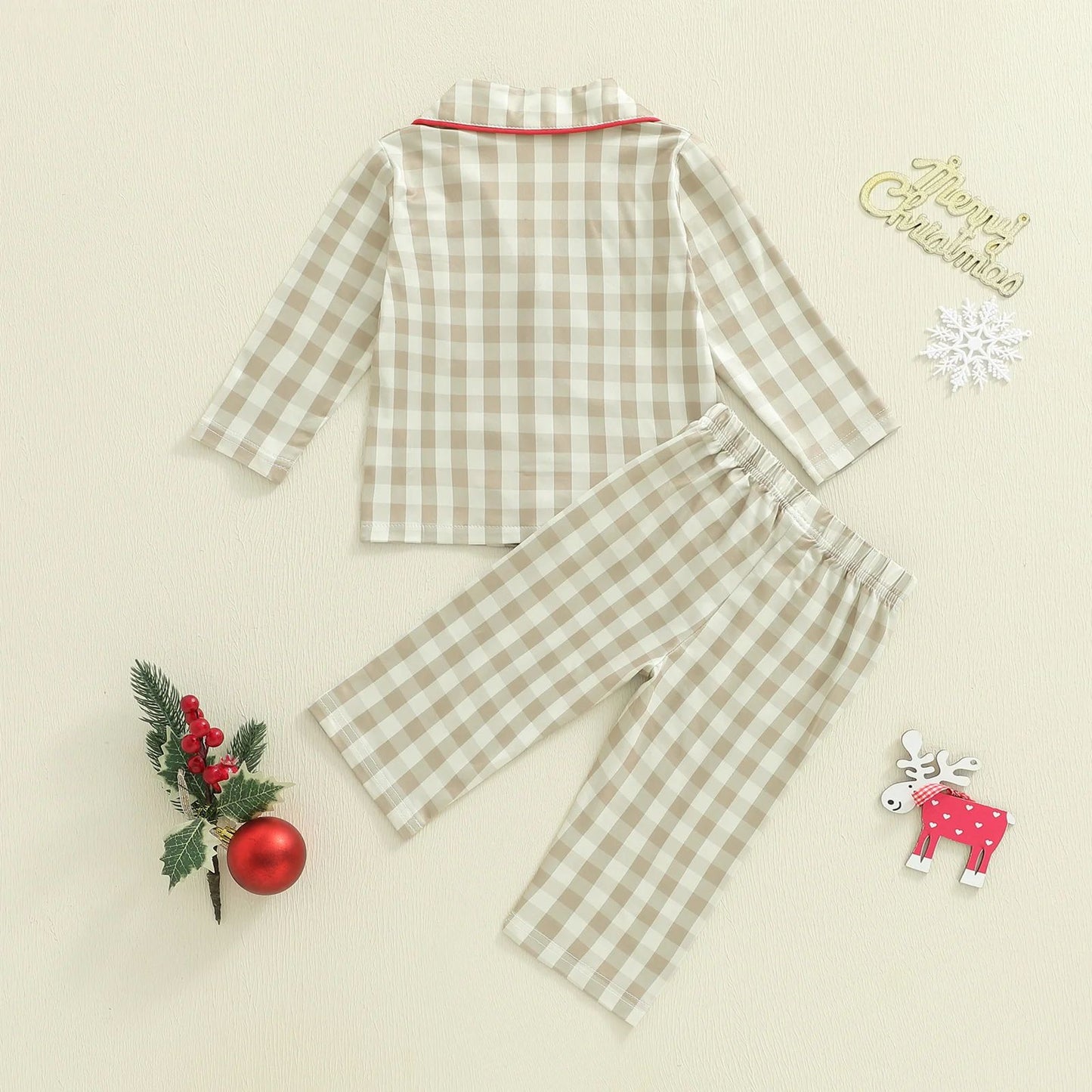 Cozy Gingerbread Plaid Christmas Baby Pajamas – 2-Piece Toddler Holiday Sleepwear Set