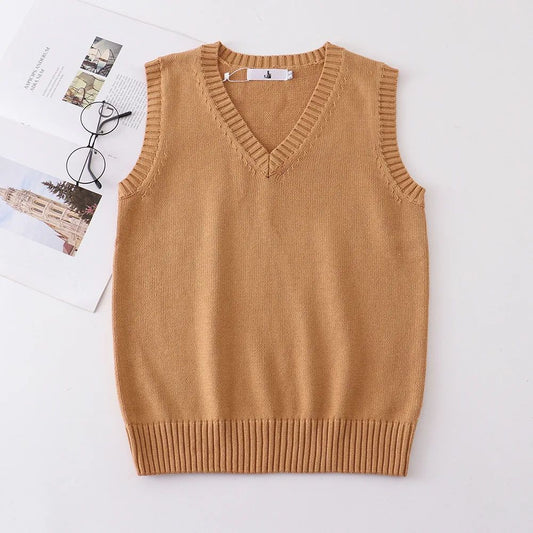 Japanese JK School Uniform Sweater Vest – Cute Anime V-Neck Knit Cosplay Vest for Girls & Women