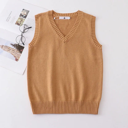 Japanese JK School Uniform Sweater Vest – Cute Anime V-Neck Knit Cosplay Vest for Girls & Women