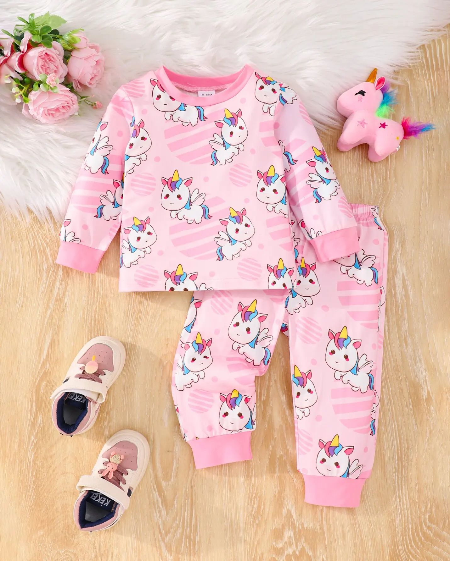 Rainbow Unicorn Baby Girl Pajamas Set – Soft Cotton Unicorn Pajamas for Girls Two-Piece Sleepwear