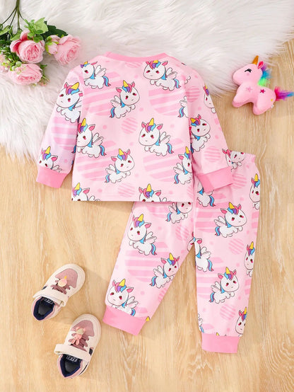 Rainbow Unicorn Baby Girl Pajamas Set – Soft Cotton Unicorn Pajamas for Girls Two-Piece Sleepwear
