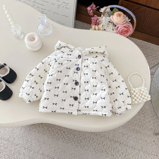 Sweet Bow Hooded Baby Girl Winter Jacket – Soft Cotton Toddler Coat