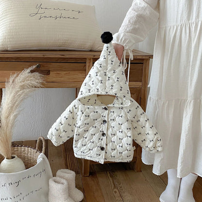 Sweet Bow Hooded Baby Girl Winter Jacket – Soft Cotton Toddler Coat