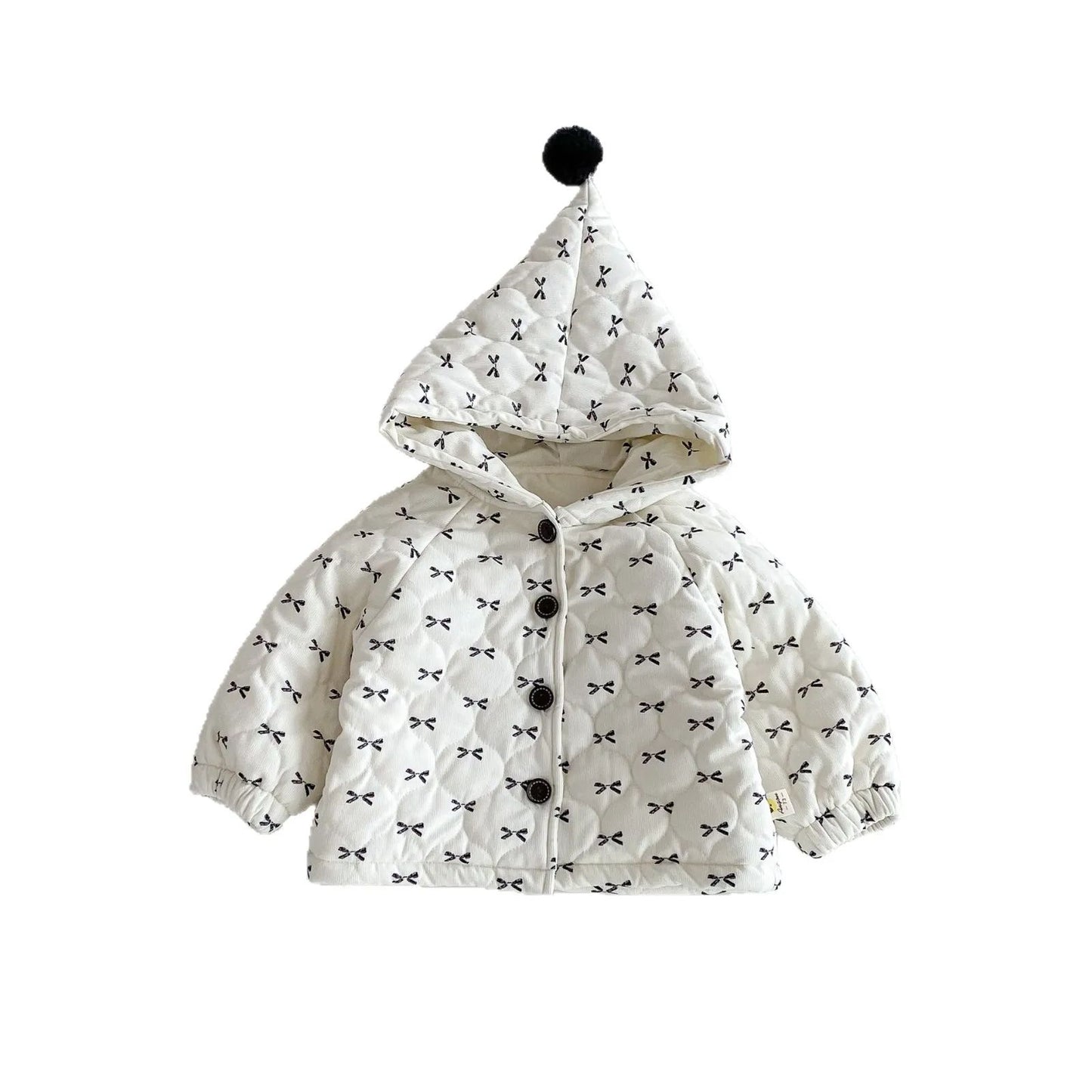 Sweet Bow Hooded Baby Girl Winter Jacket – Soft Cotton Toddler Coat