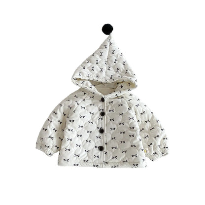 Sweet Bow Hooded Baby Girl Winter Jacket – Soft Cotton Toddler Coat