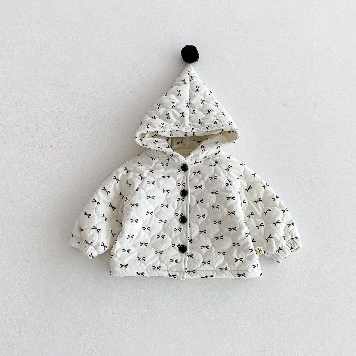 Sweet Bow Hooded Baby Girl Winter Jacket – Soft Cotton Toddler Coat