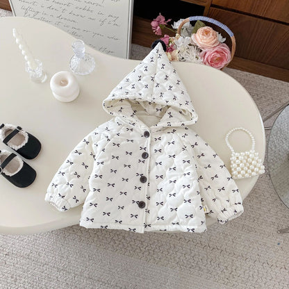 Sweet Bow Hooded Baby Girl Winter Jacket – Soft Cotton Toddler Coat