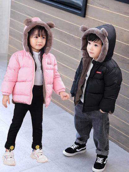 Reversible Cartoon Hooded Baby Winter Coat – Plush Toddler Fleece Jacket