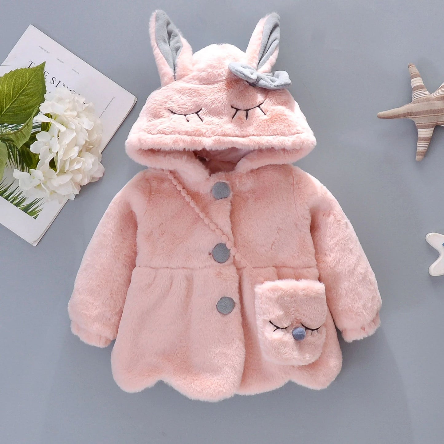 CozyHug Baby Girl Winter Coat – Cute Hooded Cold Protection Jacket with Matching Mini Bag