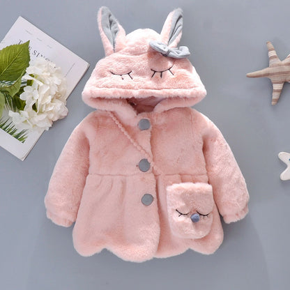 CozyHug Baby Girl Winter Coat – Cute Hooded Cold Protection Jacket with Matching Mini Bag