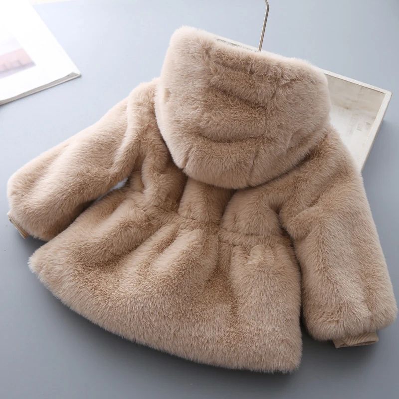 LuxeWarm Girls Winter Coat – Plush Kids Fur Hooded Jacket with Thick Padded Warmth