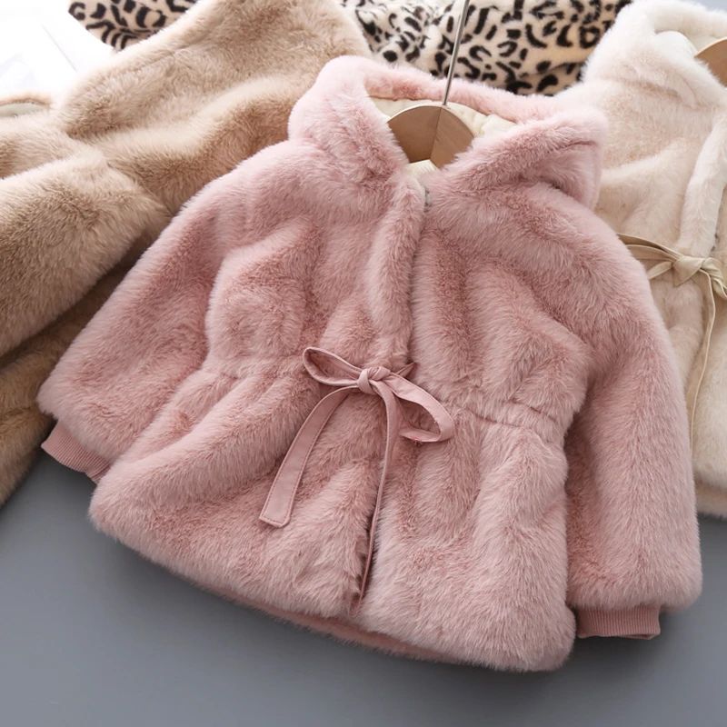 LuxeWarm Girls Winter Coat – Plush Kids Fur Hooded Jacket with Thick Padded Warmth