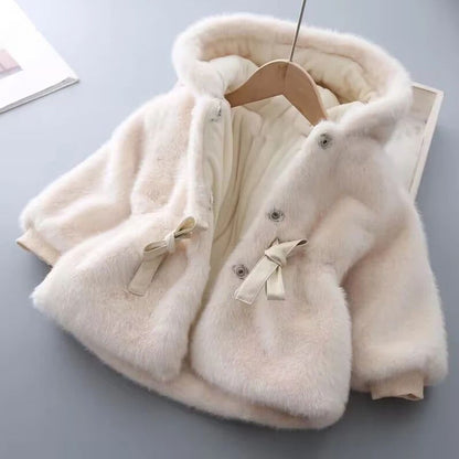 LuxeWarm Girls Winter Coat – Plush Kids Fur Hooded Jacket with Thick Padded Warmth