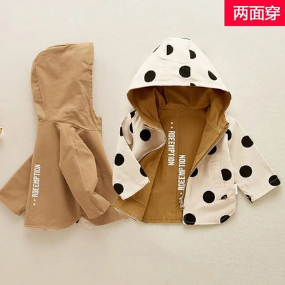 Reversible Polka Dot Kids Reversible Jacket – Lightweight Toddler Hooded Jacket for Spring & Autumn