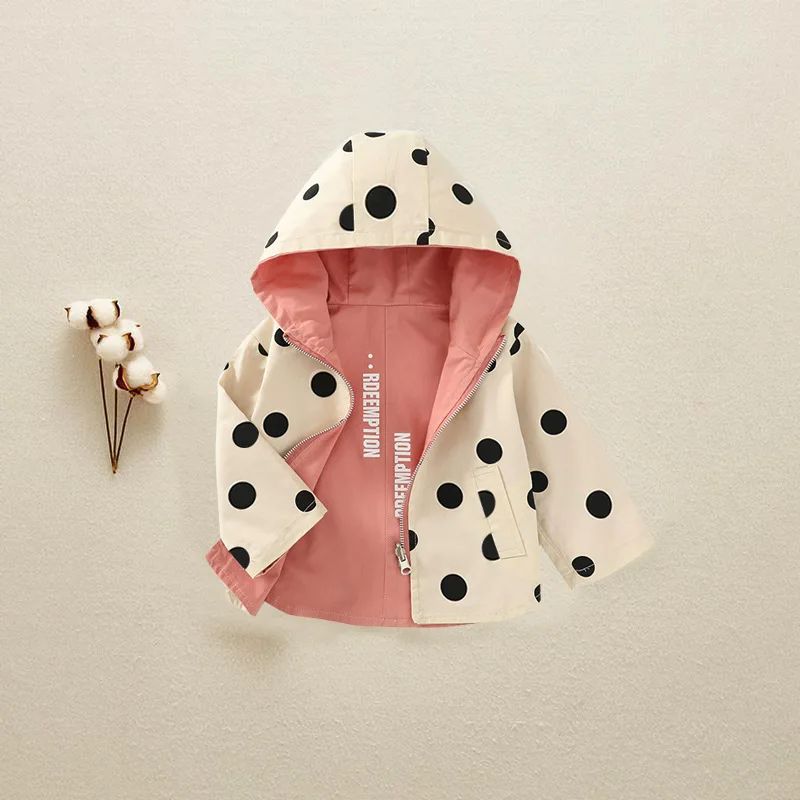 Reversible Polka Dot Kids Reversible Jacket – Lightweight Toddler Hooded Jacket for Spring & Autumn