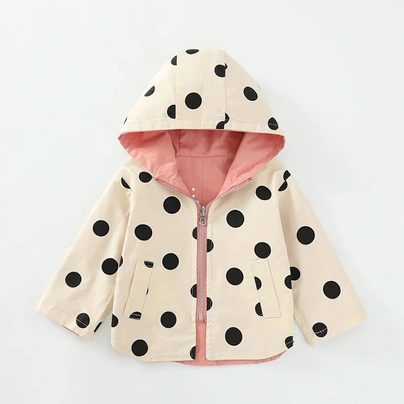 Reversible Polka Dot Kids Reversible Jacket – Lightweight Toddler Hooded Jacket for Spring & Autumn