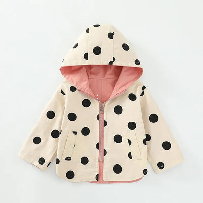 Reversible Polka Dot Kids Reversible Jacket – Lightweight Toddler Hooded Jacket for Spring & Autumn