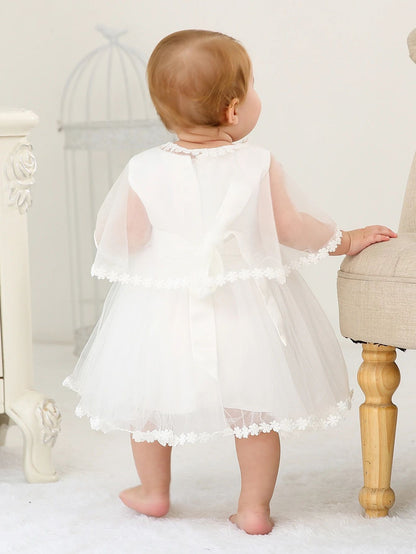 Royal Bloom Baby Princess Dress with Satin Hood Cloak – Floral Embroidered Lace Flower Girl Dress Set