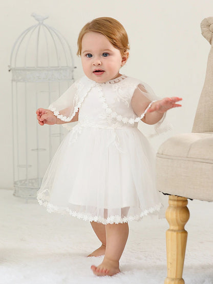 Royal Bloom Baby Princess Dress with Satin Hood Cloak – Floral Embroidered Lace Flower Girl Dress Set