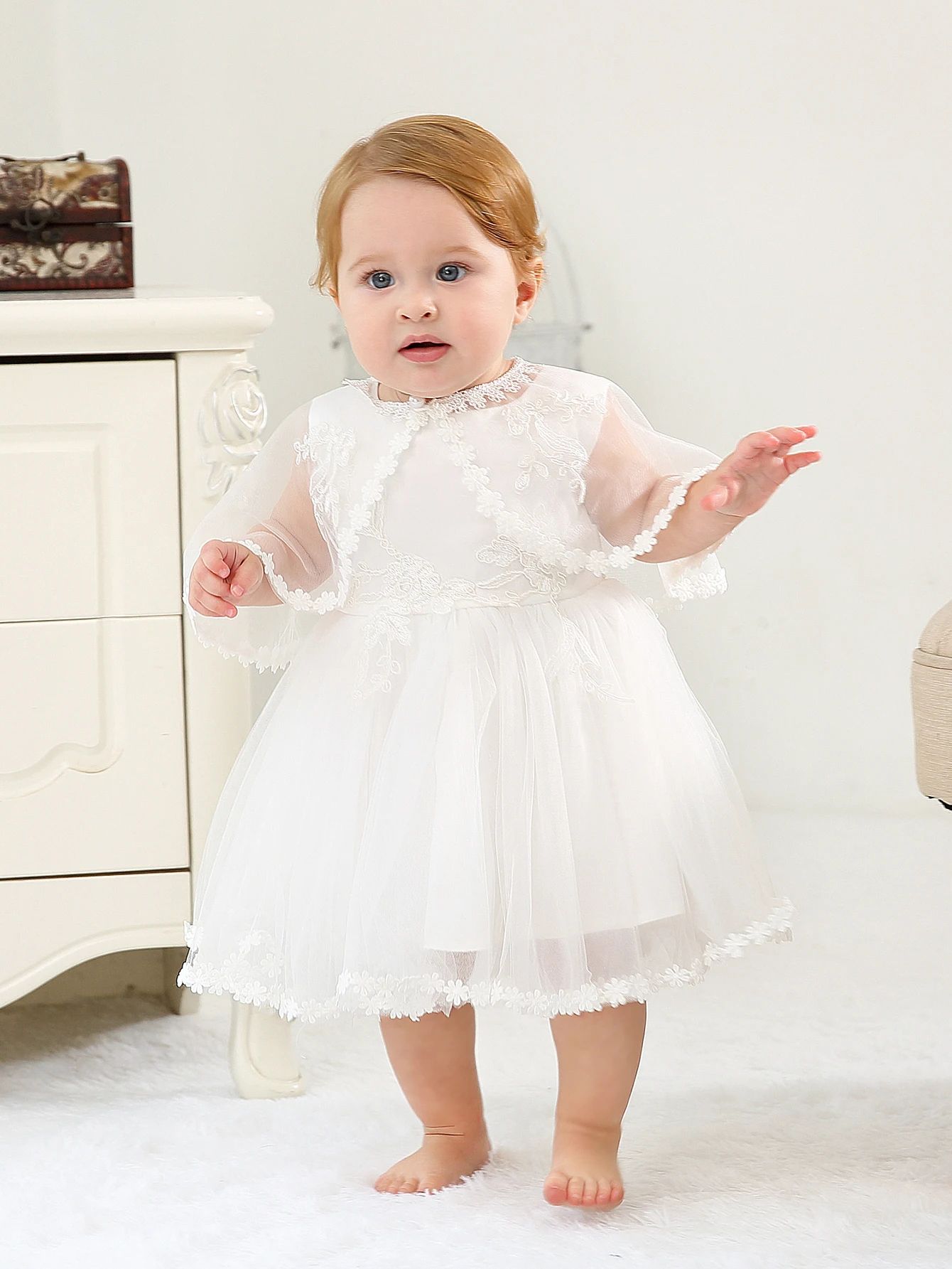 Royal Bloom Baby Princess Dress with Satin Hood Cloak – Floral Embroidered Lace Flower Girl Dress Set