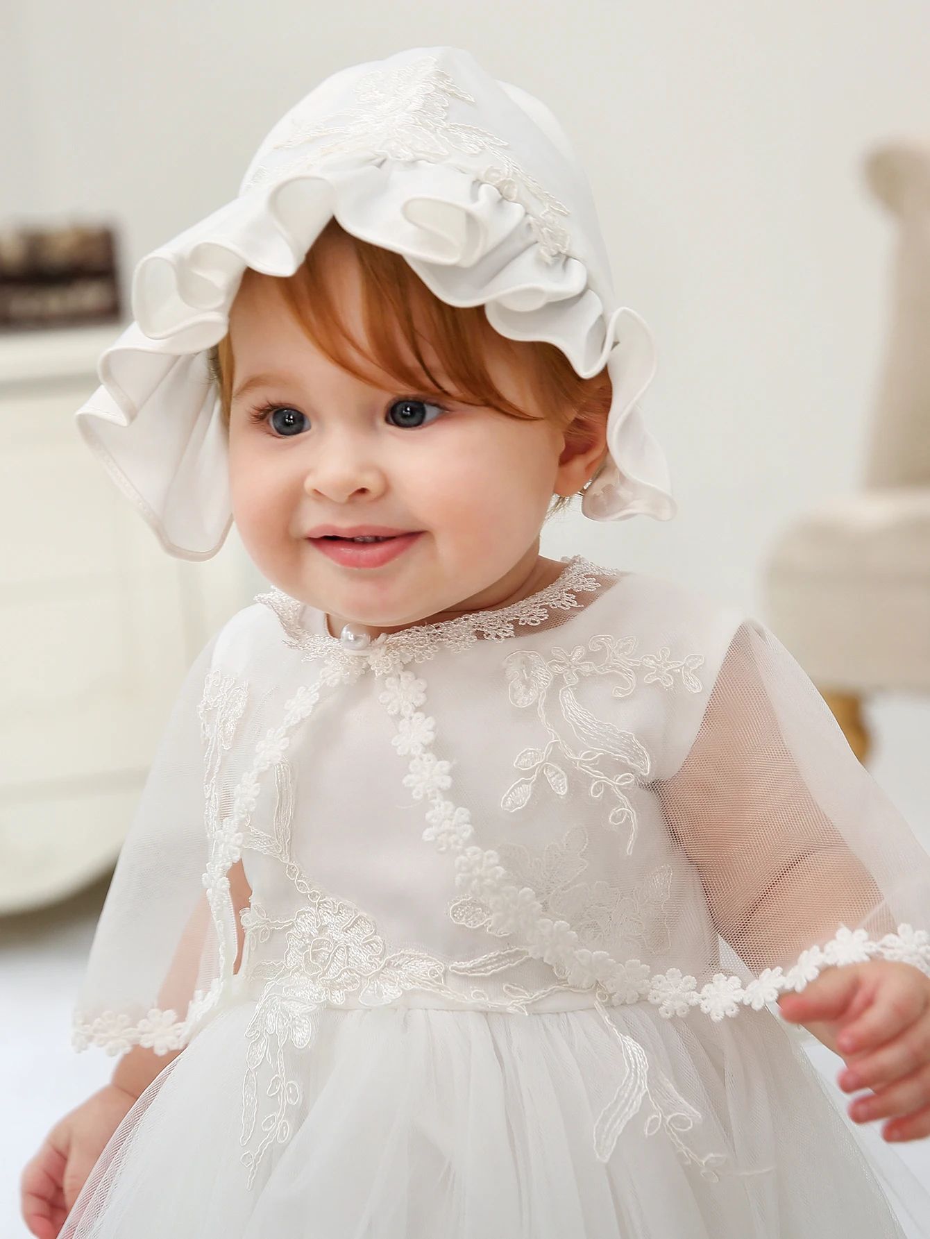 Royal Bloom Baby Princess Dress with Satin Hood Cloak – Floral Embroidered Lace Flower Girl Dress Set