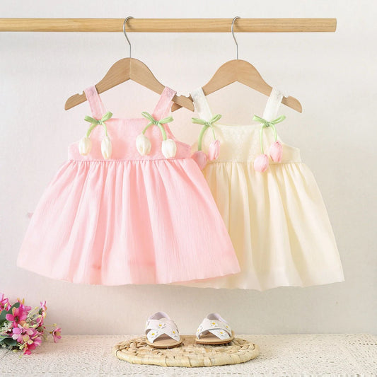 Tulip Mesh Baby Girl Summer Dress – Toddler Princess Flower Girl Party Dress