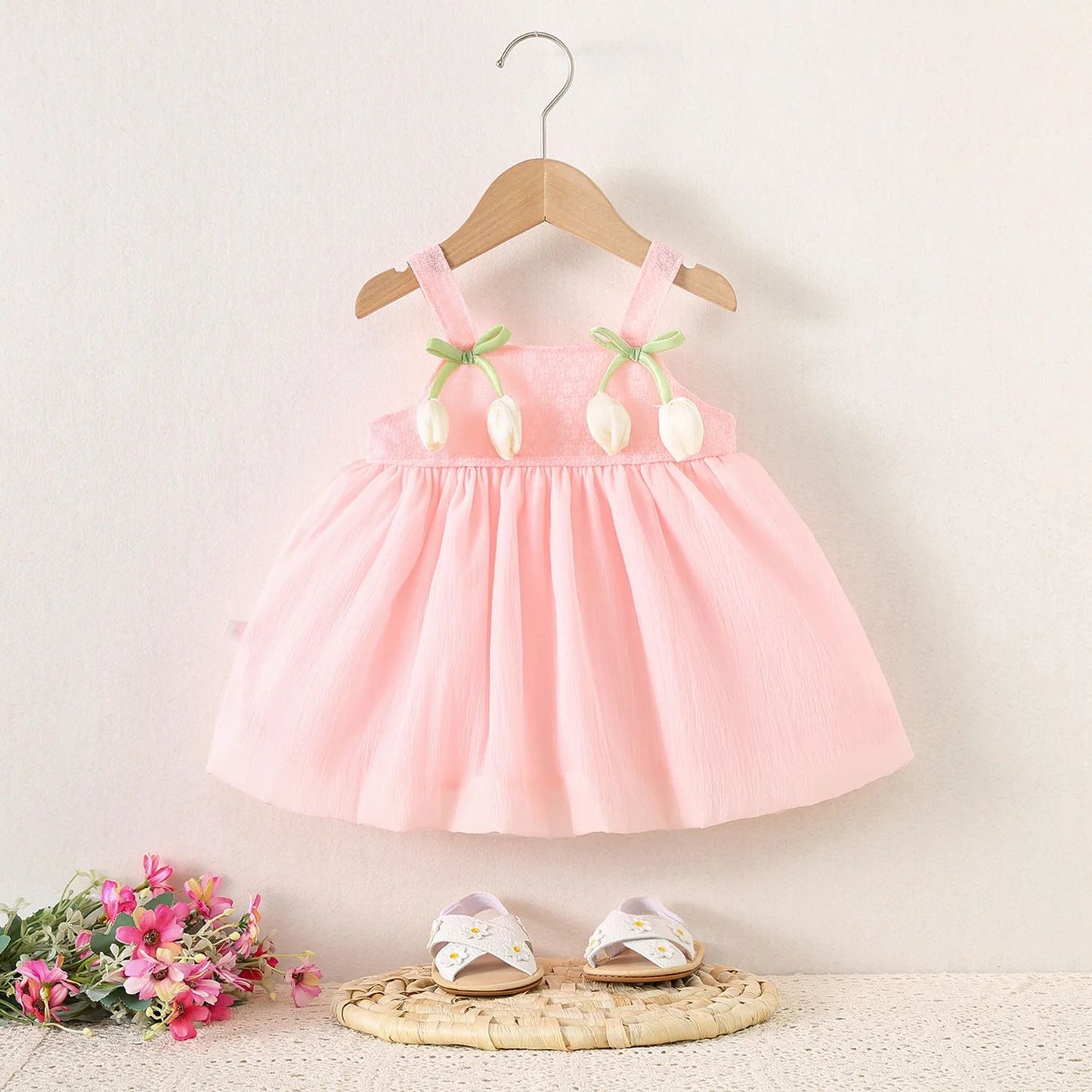 Tulip Mesh Baby Girl Summer Dress – Toddler Princess Flower Girl Party Dress