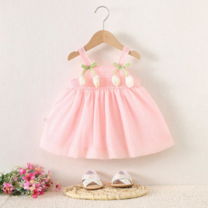 Tulip Mesh Baby Girl Summer Dress – Toddler Princess Flower Girl Party Dress