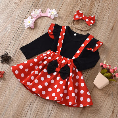 Minnie-Inspired Polka Dot Toddler Outfit Set with Headband – Cute Minnie toddler outfit for Birthdays & Dress-Up