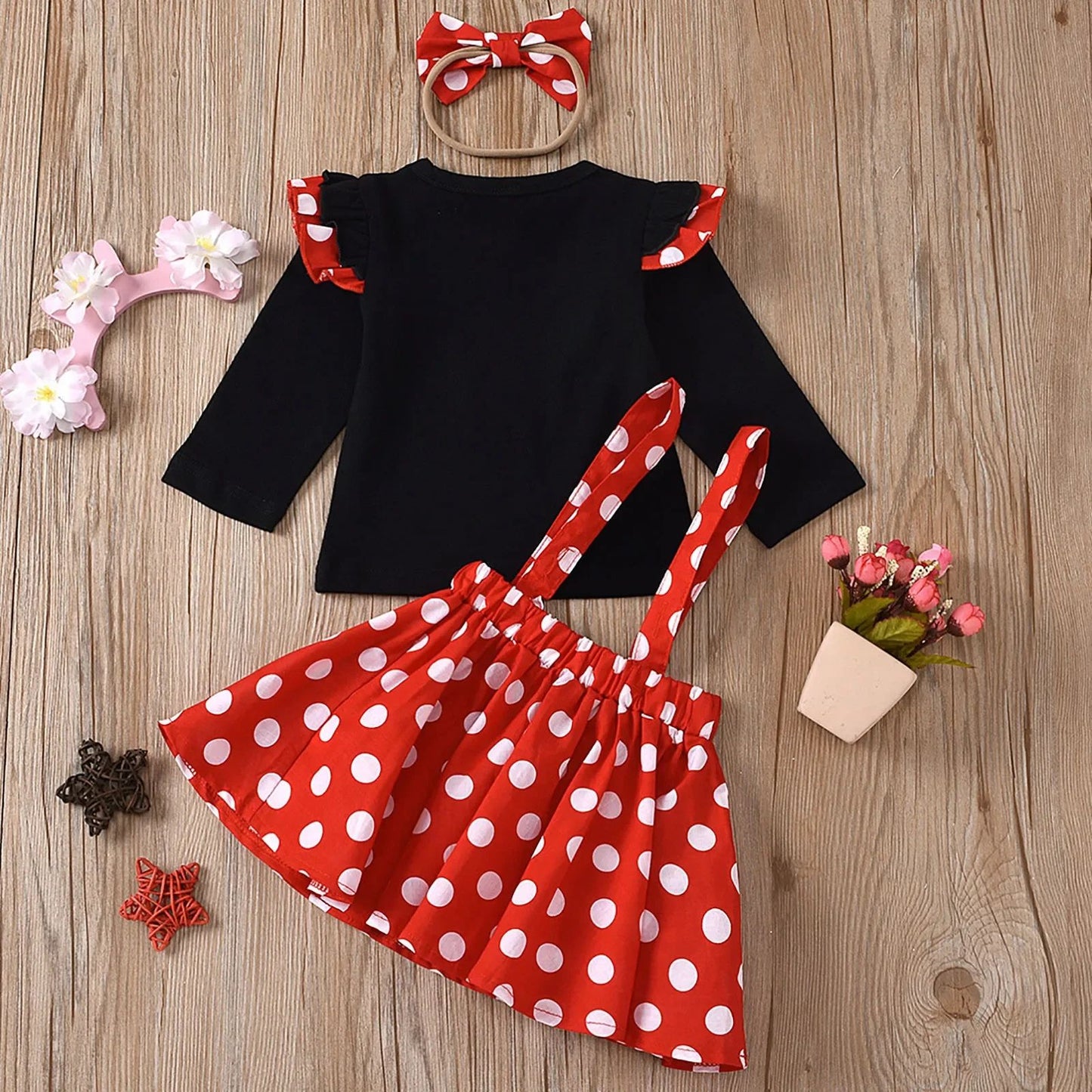 Minnie-Inspired Polka Dot Toddler Outfit Set with Headband – Cute Minnie toddler outfit for Birthdays & Dress-Up